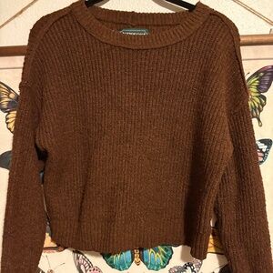 American Eagle Wool Blend Knit Cropped Sweater Women's Size Medium in Brown